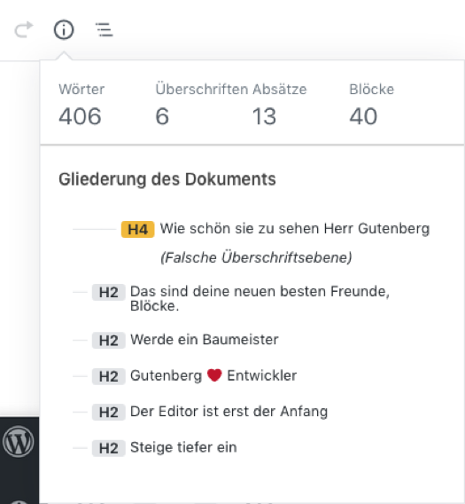 Gutenberg Editor Gliederung
